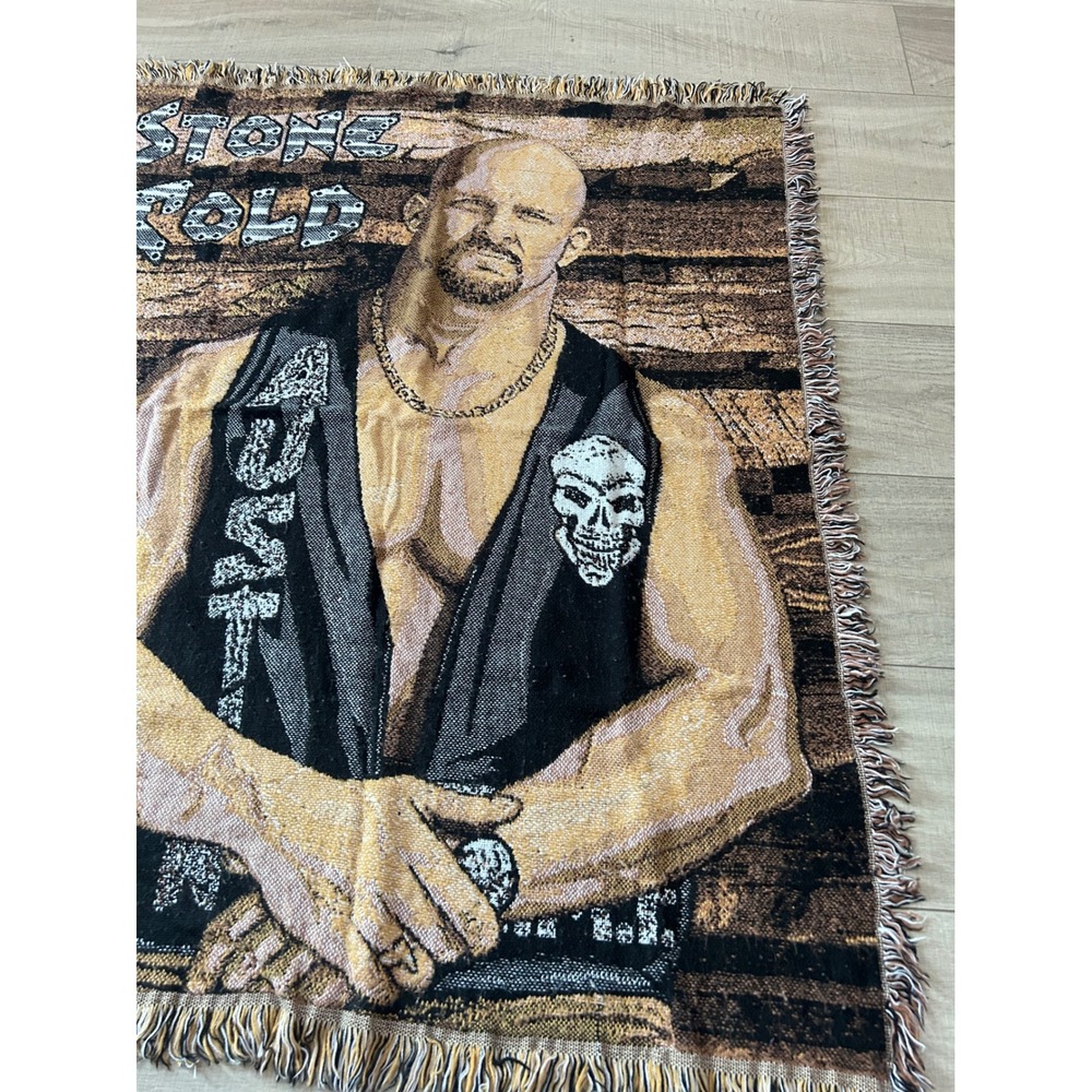 Vintage WWF Stone Cold Steve Austin Attitude Woven Tapestry Throw Blanket - Picture 9 of 9